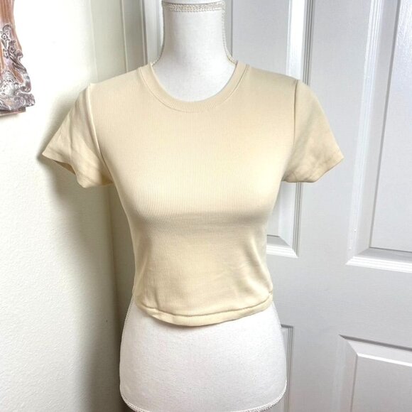 Nuuds Crop Ribbed Ivory Short Sleeve Baby T-Shirt Cotton Size Medium - Picture 5 of 9